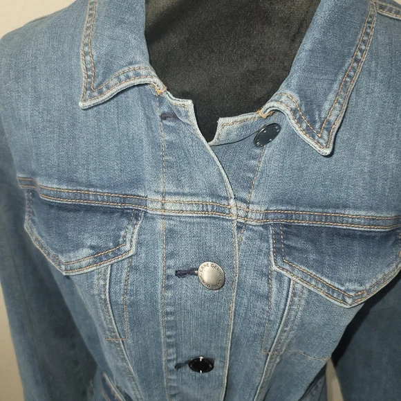 Lane Bryant Long Denim Jean Jacket Trench Coat Style Sz 14 - Picture 3 of 12